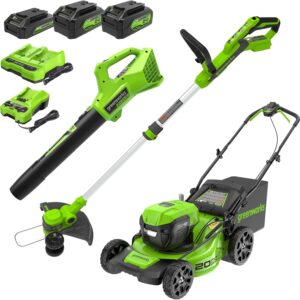 Greenworks 48V (24V x 2) 20" Cordless Battery Mower, 12" String Trimmer/Edger, & 320 CFM Blower Combo Kit w/ (2) 4.0Ah Batteries, (1) 2.0Ah Battery & Chargers