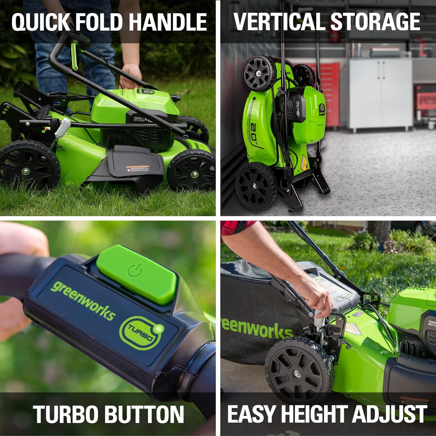Greenworks 48V (24V x 2) 20" Cordless Battery Mower, 12" String Trimmer/Edger, & 320 CFM Blower Combo Kit w/ (2) 4.0Ah Batteries, (1) 2.0Ah Battery & Chargers - Image 5