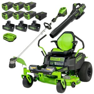 60V 42″ Cordless Battery CrossoverZ Zero Turn Riding Lawn Mower 3-Tool Combo Kit w/ (6) 8Ah Batteries, One(1) 2.5Ah Battery & Four (4) Chargers - UK Fast Gas